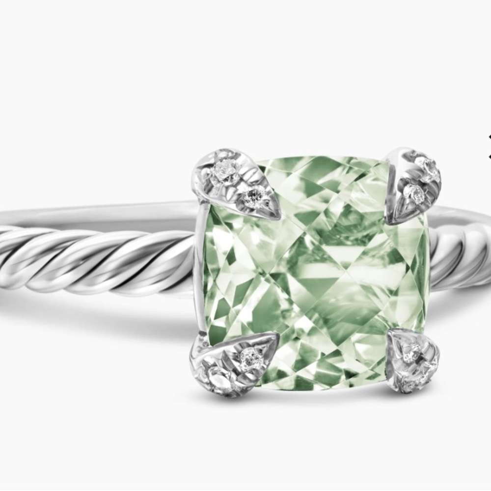 CHATELAINE RING Sterling Silver with Prasiolite and Diamonds, 8mm